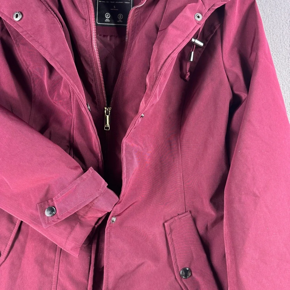 HFX Hooded Raincoat Women S Water Wind Resistant Burgundy Jacket‎ Zip Button